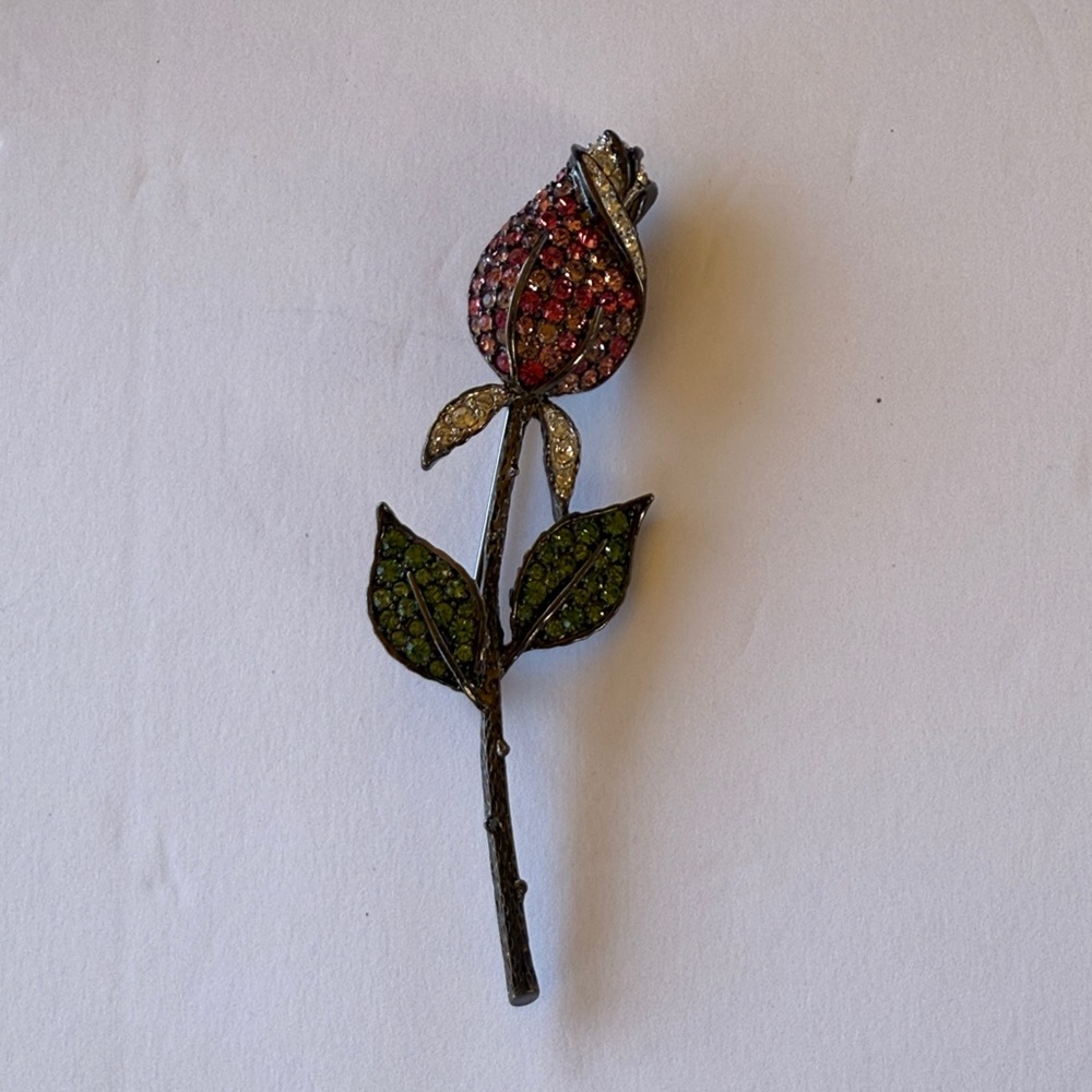 Vintage Kenneth Jay Lane Pink and Green Rose Brooch